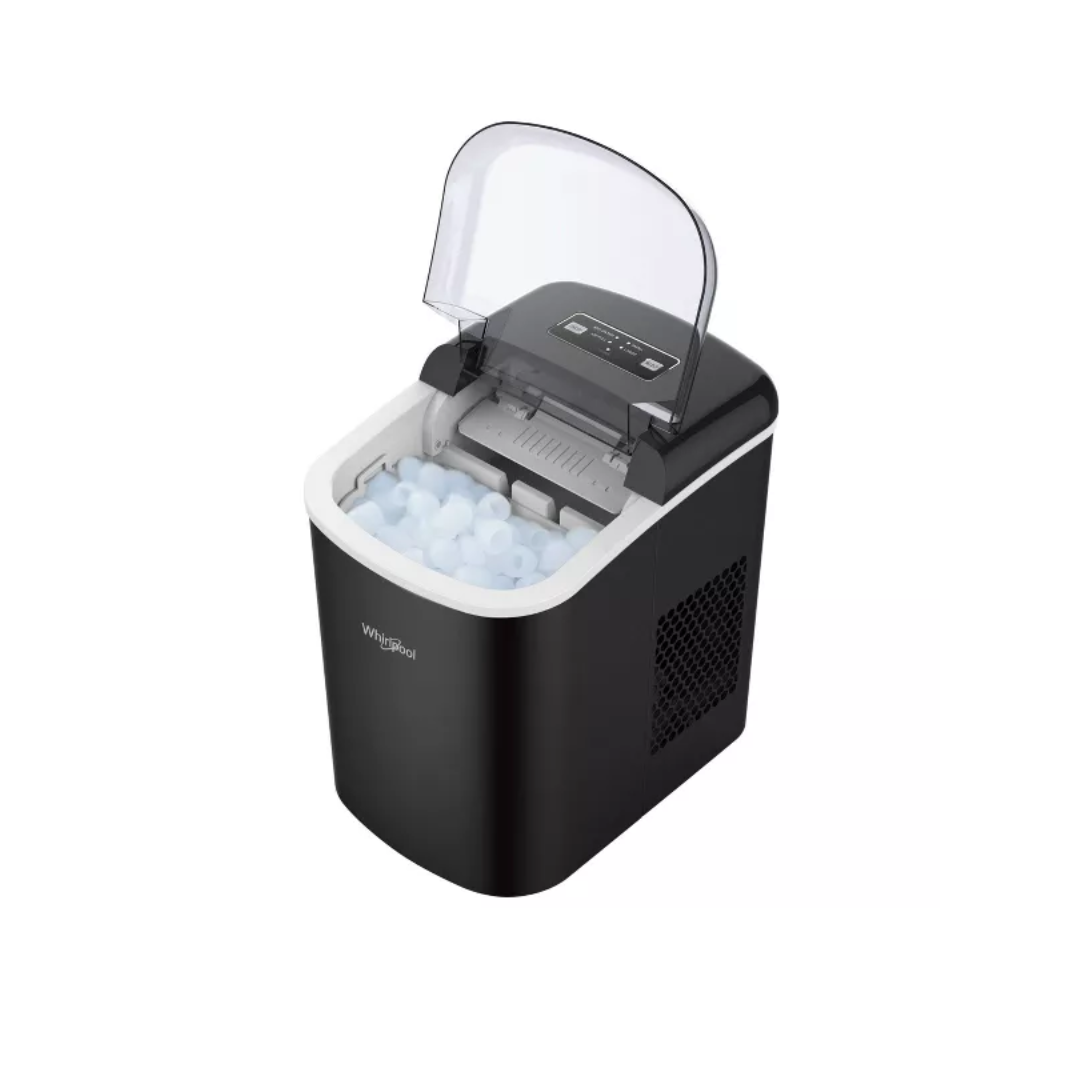 Máquina para fabricar hielo de encimera Whirlpool WHCI26VBA3A: producción diaria de 26 lb, hielo en forma de bala, color negro, almacenamiento de 1,5 lb, 2 tamaños de hielo