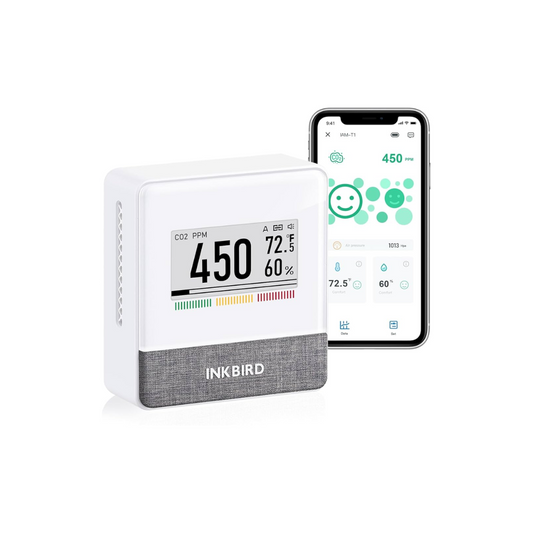 INKBIRD Detector de CO2 portátil con Bluetooth, monitor inteligente de calidad del aire interior, temperatura, humedad, etc., pantalla de tinta electrónica